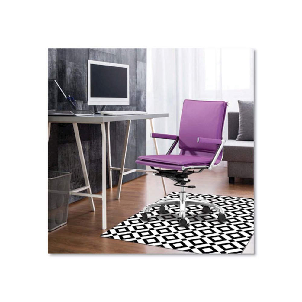 FashionMat Chair Mat for Flat Pile Carpeted and Hard Floors, Rectangular, Straight Edges, 35" x 40", White/Black. Picture 4