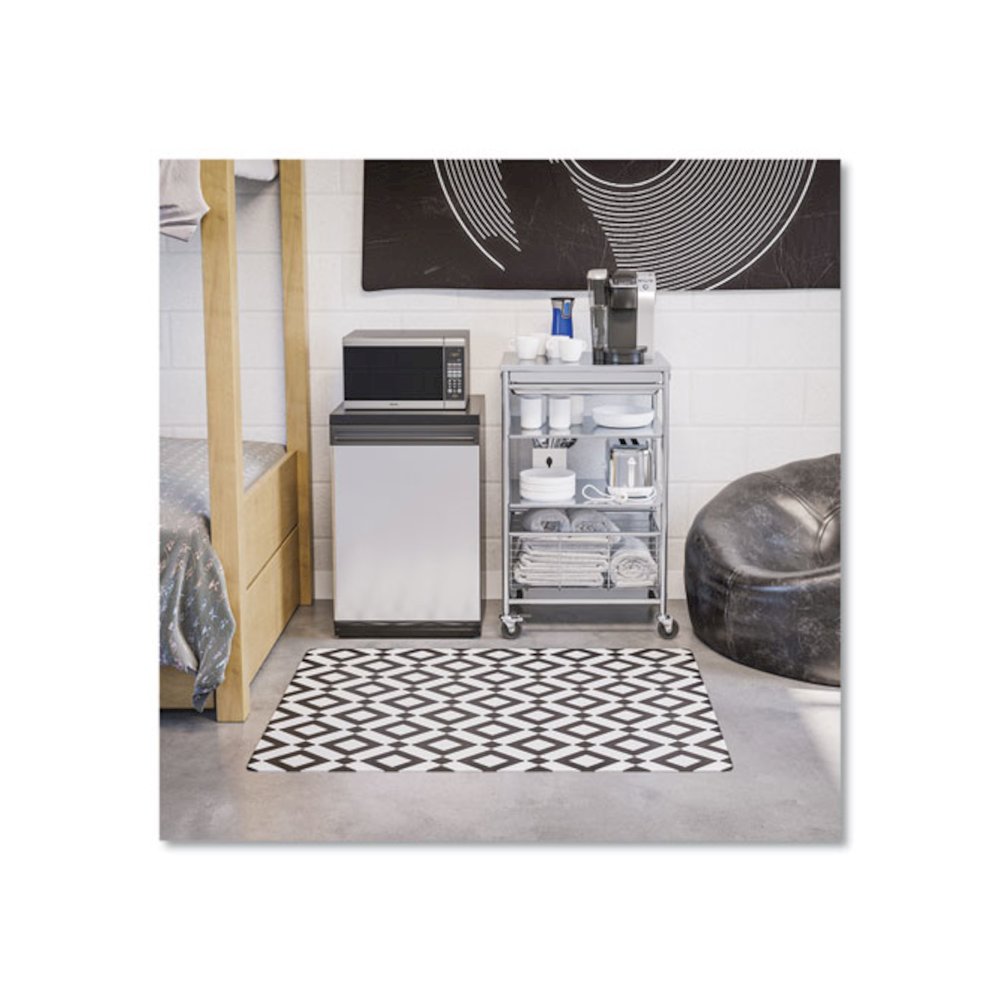 FashionMat Chair Mat for Flat Pile Carpeted and Hard Floors, Rectangular, Straight Edges, 35" x 40", White/Black. Picture 2