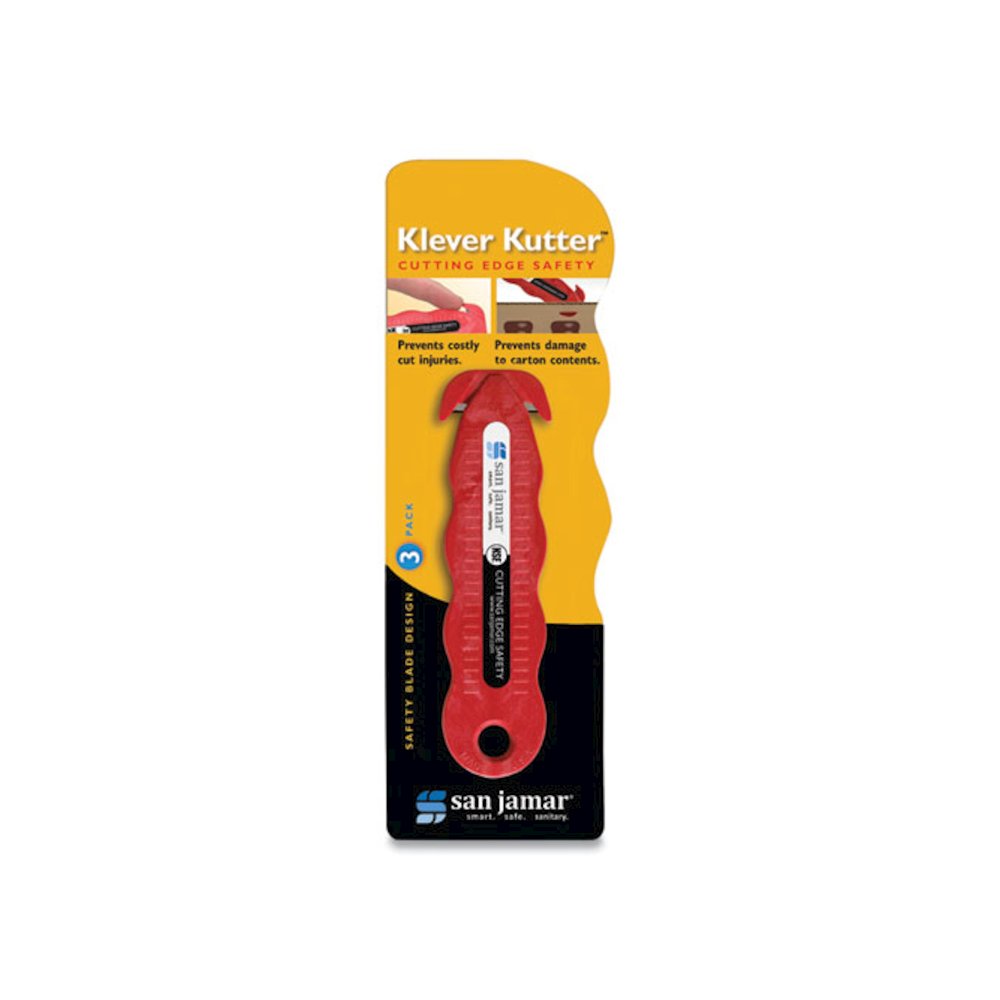 Klever Kutter Safety Cutter, 3 Razor Blades, 1" Blade, 4" Plastic Handle, Red. Picture 6