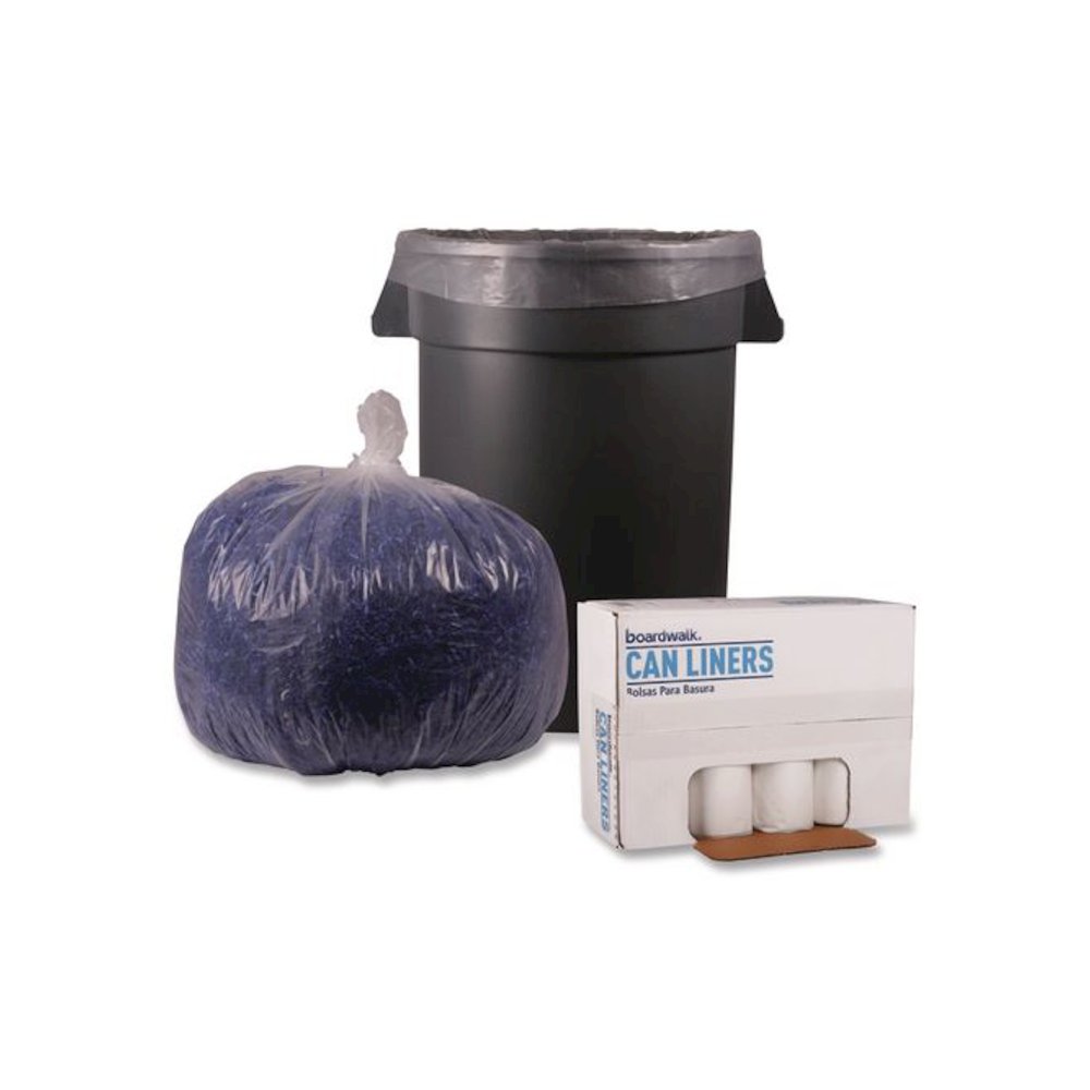 Recycled Low-Density Polyethylene Can Liners, 33 gal, 1.1 mil, 33" x 39", Clear, Perforated, 10 Bags/Roll, 10 Rolls/Carton. Picture 5