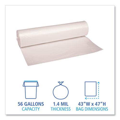 Recycled Low-Density Polyethylene Can Liners, 56 gal, 1.4 mil, 43" x 47", Clear, Perforated, 10 Bags/Roll, 10 Rolls/Carton. Picture 2