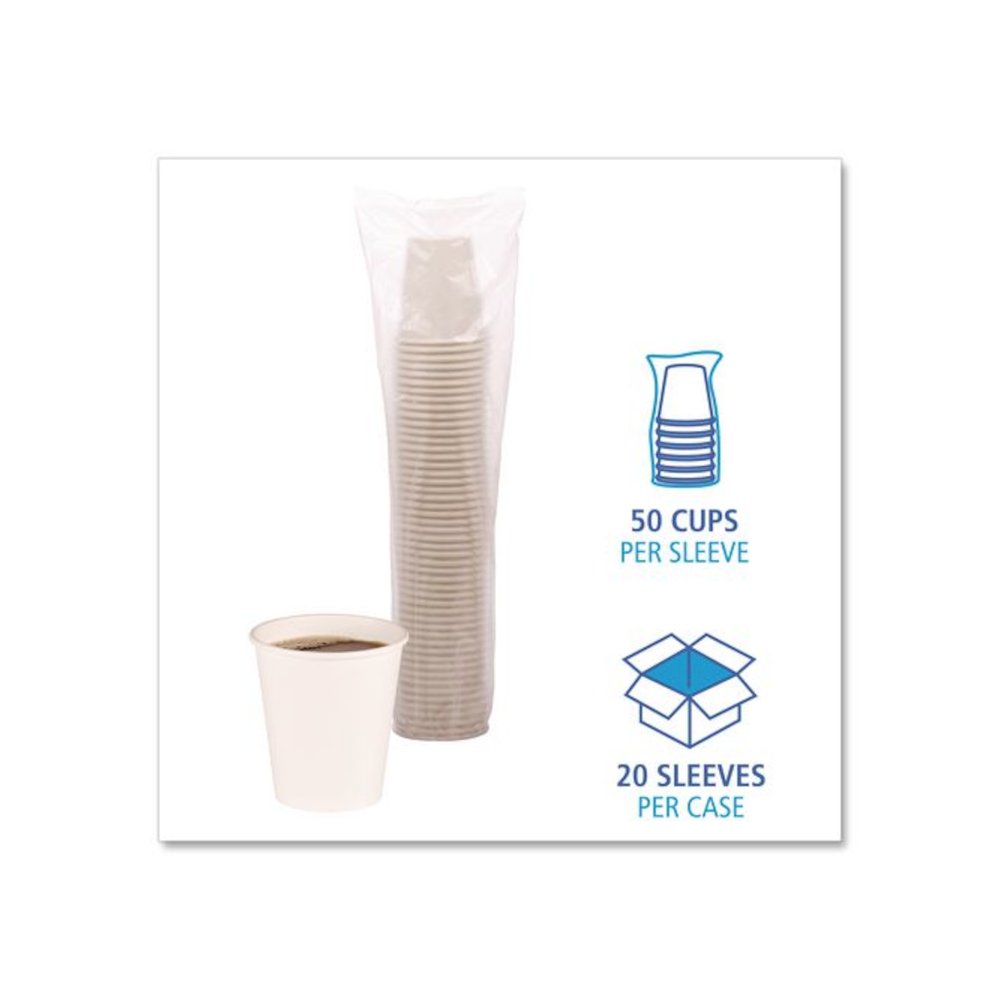Paper Hot Cups, 10 oz, White, 50/Sleeve, 20 Sleeves/Carton. Picture 5