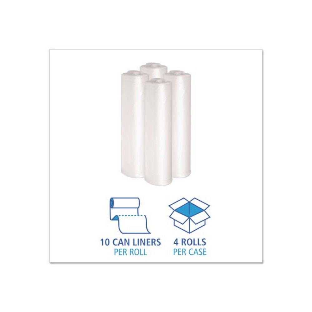 Recycled Low-Density Polyethylene Can Liners, 33 gal, 1.1 mil, 33" x 39", Clear, Perforated, 10 Bags/Roll, 10 Rolls/Carton. Picture 4