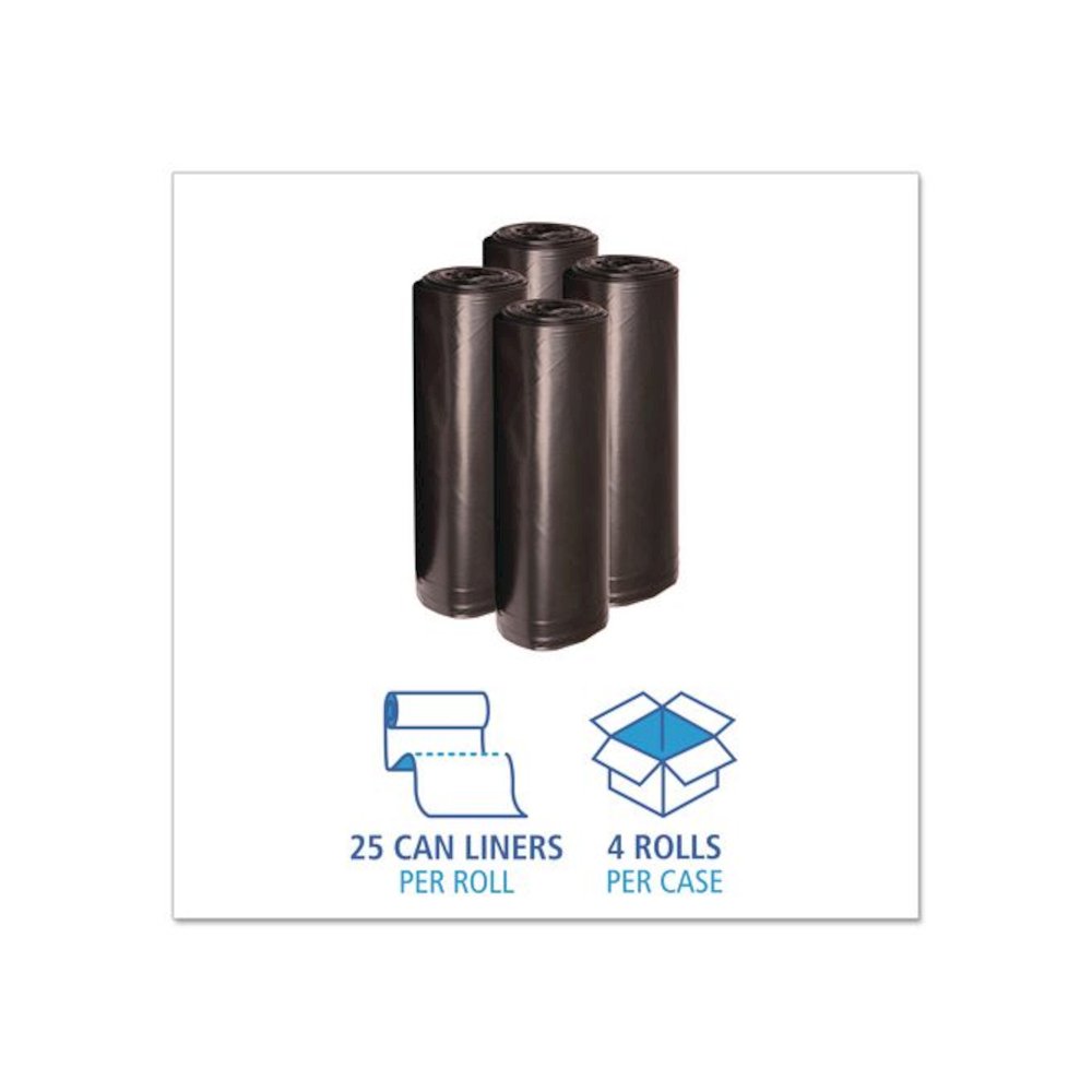 Recycled Low-Density Polyethylene Can Liners, 60 gal, 1.2 mil, 38" x 58", Black, Perforated, 10 Bags/Roll, 10 Rolls/Carton. Picture 3