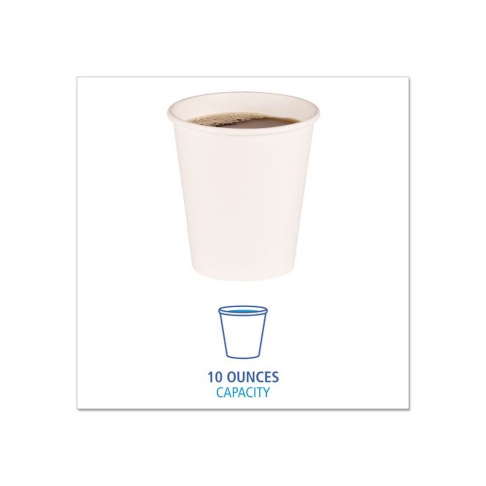 Paper Hot Cups, 10 oz, White, 50/Sleeve, 20 Sleeves/Carton. Picture 3