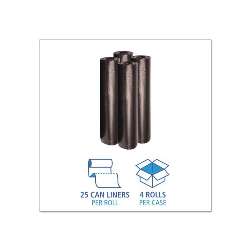 Recycled Low-Density Polyethylene Can Liners, 45 gal, 1.2 mil, 40" x 46", Black, Perforated, 10 Bags/Roll, 10 Rolls/Carton. Picture 3