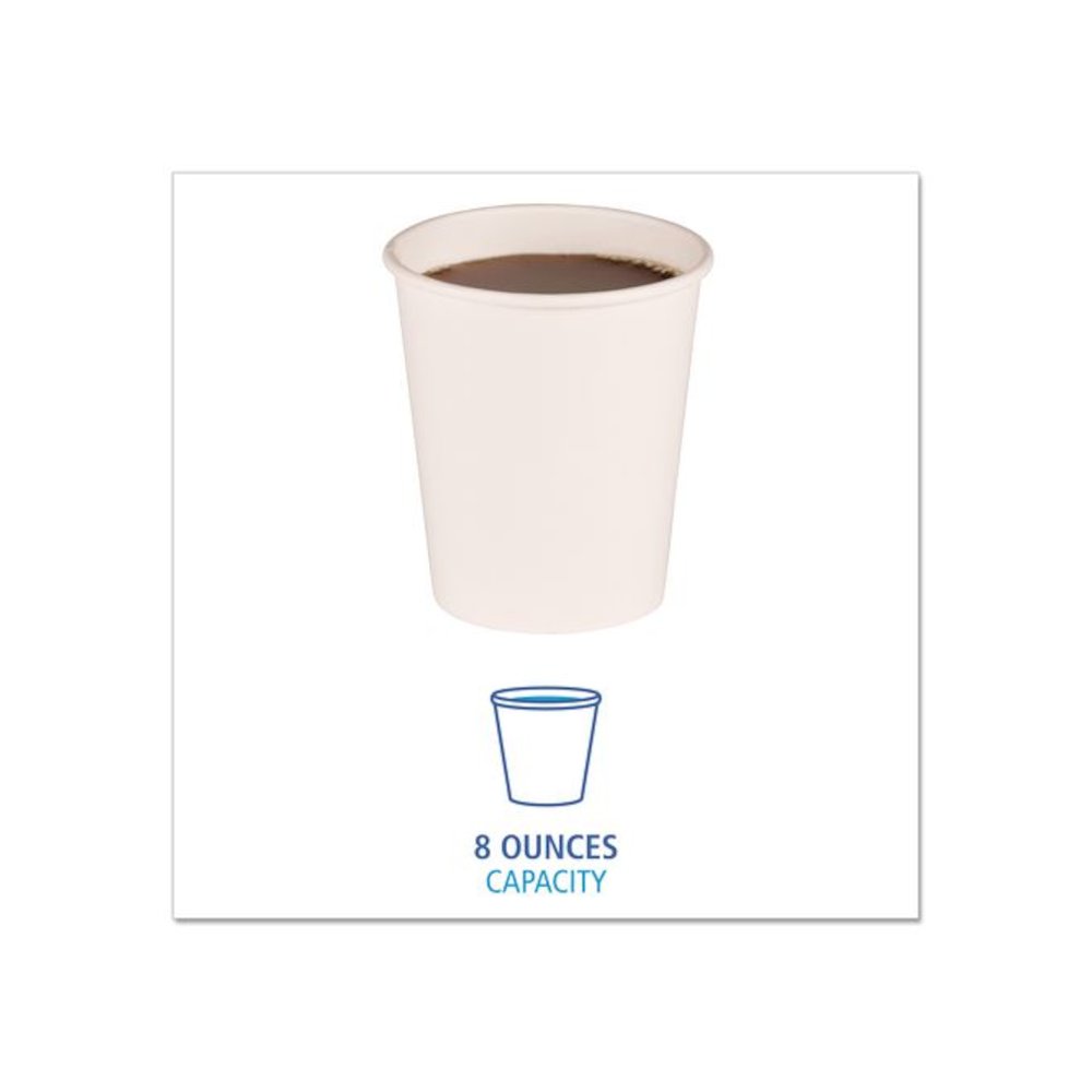 Paper Hot Cups, 8 oz, White, 50/Sleeve, 20 Sleeves/Carton. Picture 3
