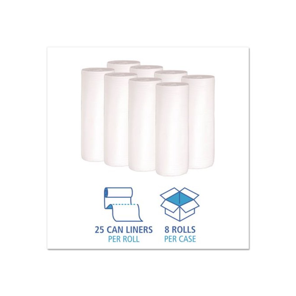 Low-Density Waste Can Liners, 30 gal, 0.6 mil, 30" x 36", White, Perforated Roll, 25 Bags/Roll, 8 Rolls/Carton. Picture 3