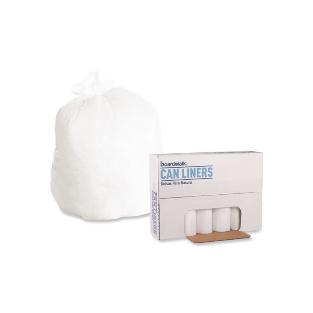 Low-Density Waste Can Liners, 30 gal, 0.6 mil, 30" x 36", White, Perforated Roll, 25 Bags/Roll, 8 Rolls/Carton. Picture 4