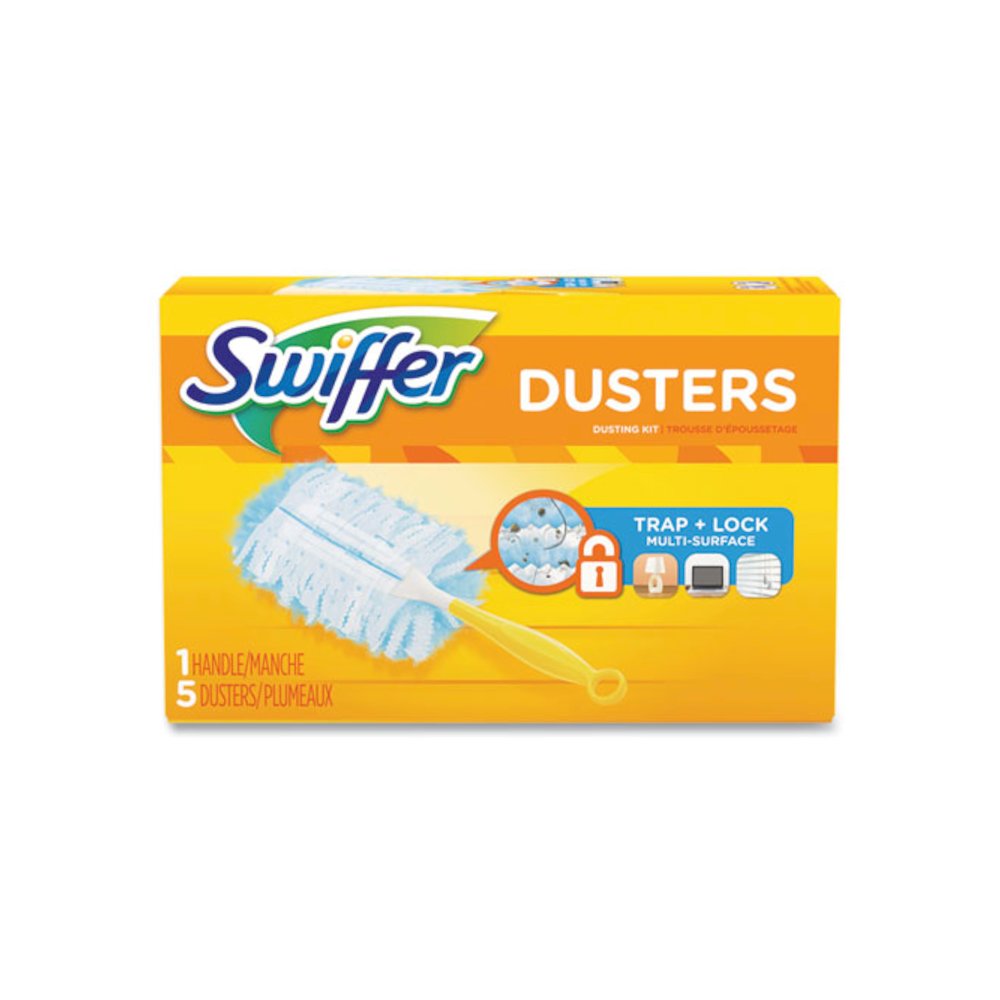 Dusters Starter Kit, Dust Lock Fiber, 6" Handle with Five Refill Dusters, Blue/Yellow, 6/Carton. Picture 2