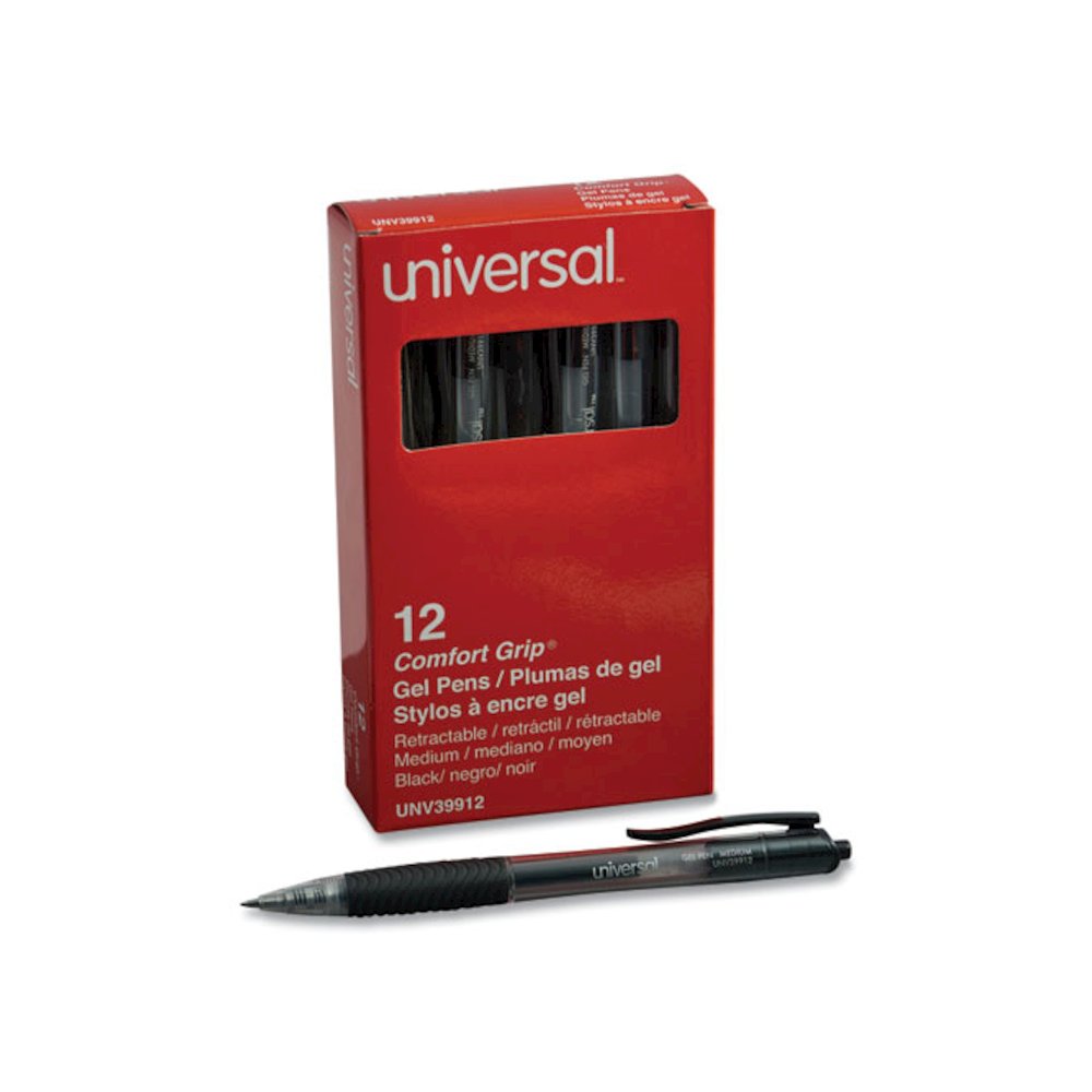 Comfort Grip Gel Pen, Retractable, Medium 0.7 mm, Black Ink, Clear/Black Barrel, Dozen. Picture 2