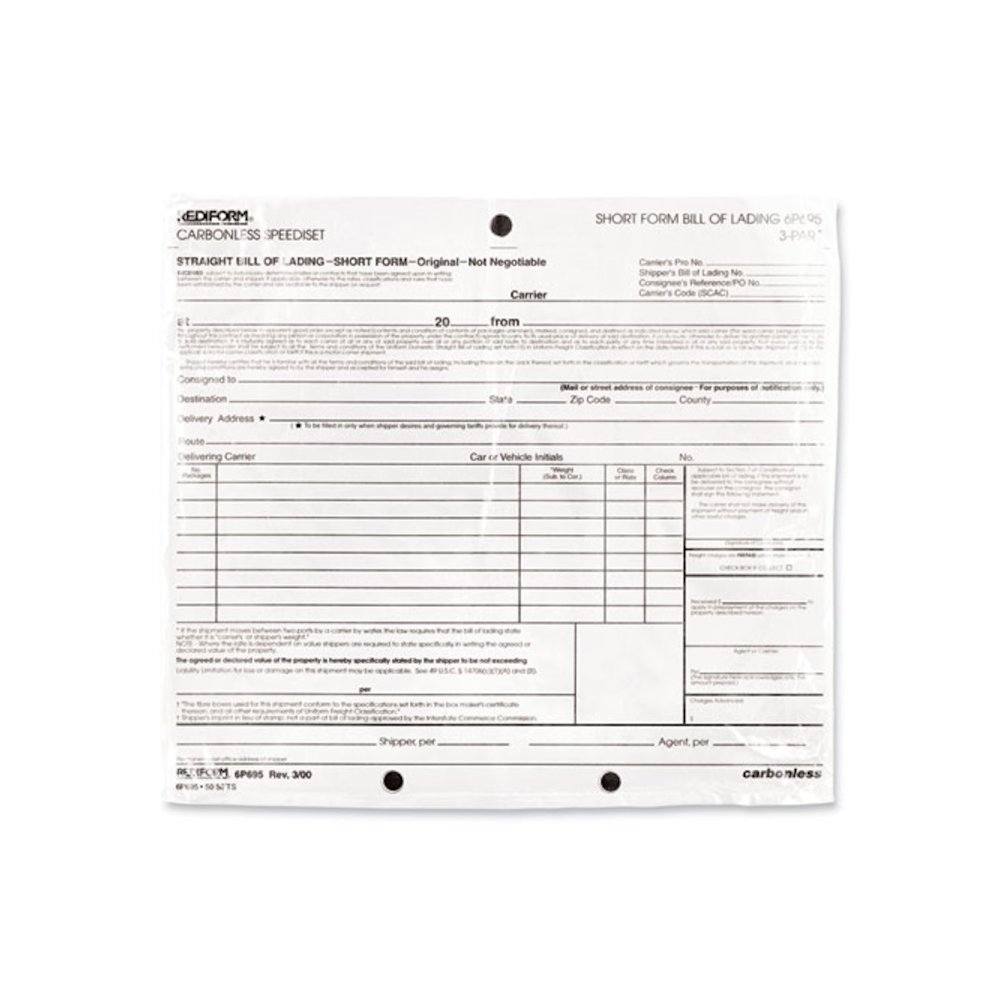 Speediset Bill of Lading, Short Form, Three-Part Carbonless, 7 x 8.5, 50 Forms Total. Picture 3