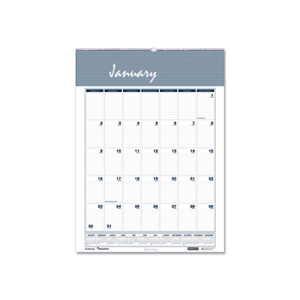 7510016935087, SKILCRAFT 12-Month Wall Calendar, 15.5 x 22, White/Blue/Gray Sheets, 12-Month (Jan to Dec): 2026. Picture 1