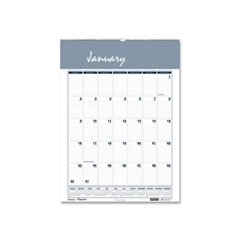 7510016935101, SKILCRAFT 12-Month Wall Calendar, 12 x 17, White/Blue/Gray Sheets, 12-Month (Jan to Dec): 2026. Picture 1