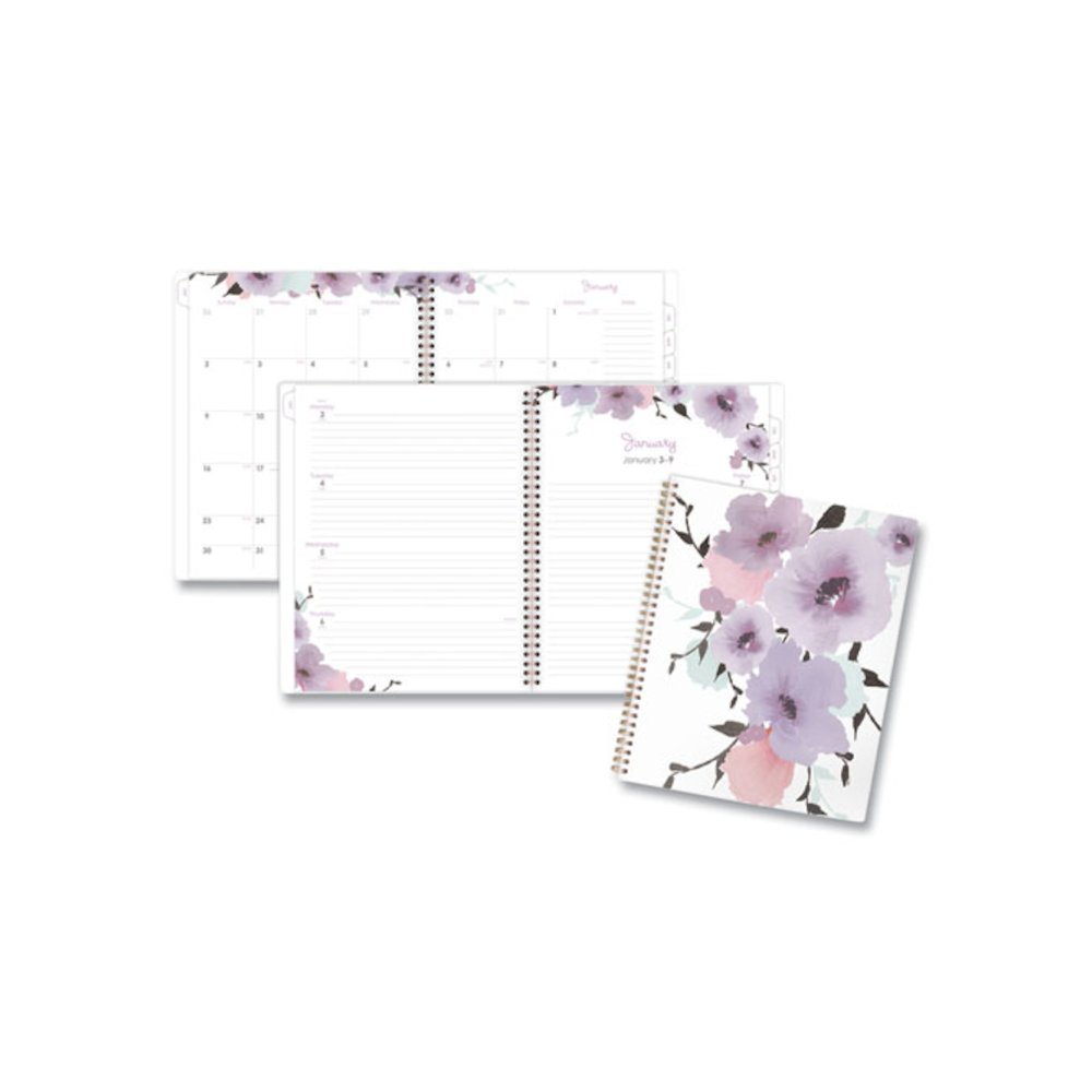 Mina Weekly/Monthly Planner, Floral Artwork, 11 x 8.5, White/Violet/Peach Cover, 12-Month (Jan to Dec): 2026. Picture 1
