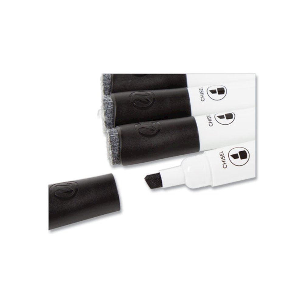Chisel Tip Low-Odor Dry-Erase Markers with Erasers, Broad Chisel Tip, Black, Dozen. Picture 4