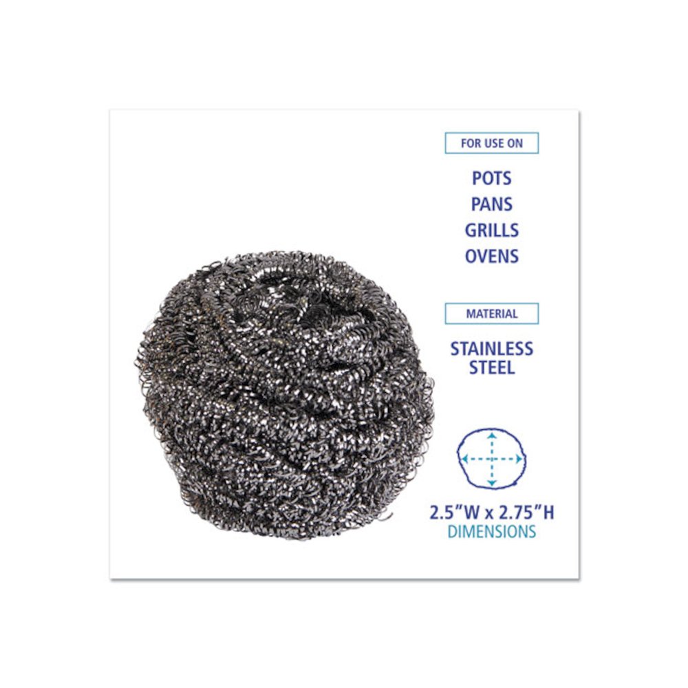 Stainless Steel Scrubber, Large Size, 2.5 x 2.75, Steel Gray, 12/Carton. Picture 2