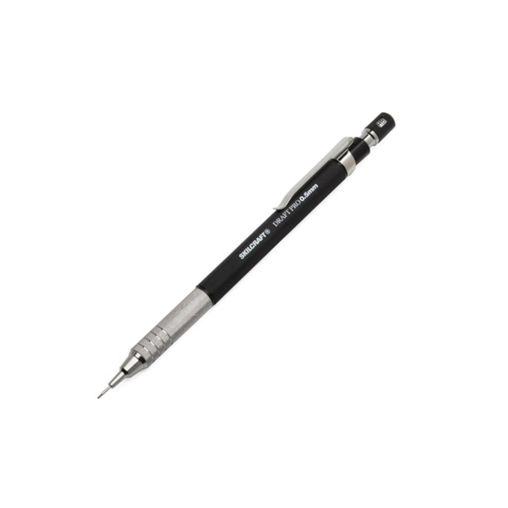 7520016943026, SKILCRAFT Draft Pro Mechanical Drafting Pencil, 0.5 mm, Black Lead, Black/Silver Barrel, 3/Pack. Picture 1