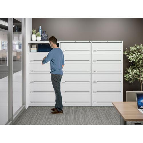 Enclosed Fixed-Shelf Lateral File with Retractable Doors, 6 Legal/Letter Size Shelves, 36" x 16.5" x 75.25", Light Gray. Picture 2