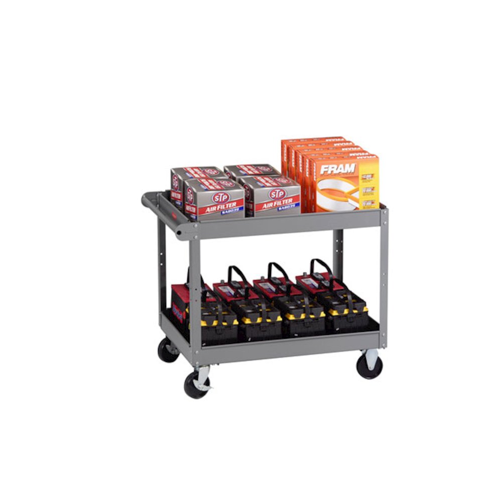 Two-Shelf Metal Cart, Metal, 2 Shelves, 500 lb Capacity, 24" x 36" x 32", Gray. Picture 2