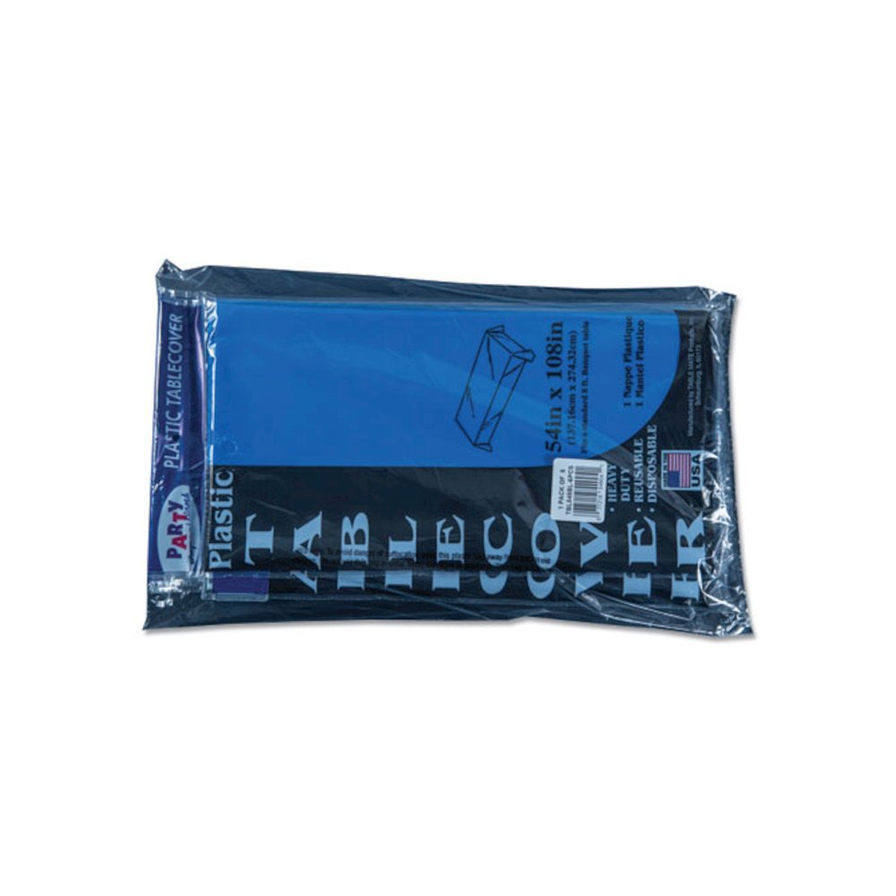 Table Set Rectangular Table Cover, Heavyweight Plastic, 54" x 108", Blue, 6/Pack. Picture 2