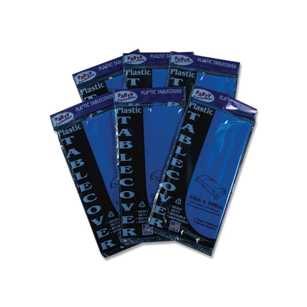 Table Set Rectangular Table Cover, Heavyweight Plastic, 54" x 108", Blue, 6/Pack. Picture 3
