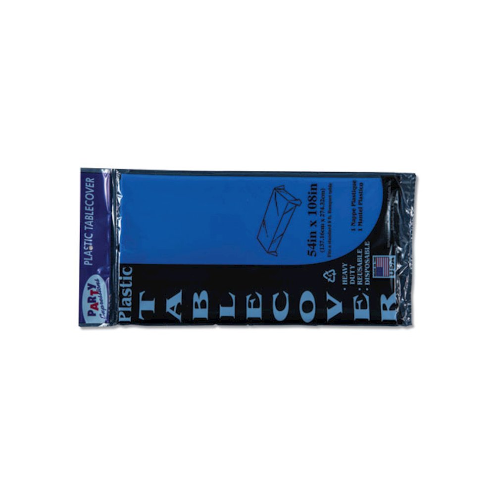 Table Set Rectangular Table Cover, Heavyweight Plastic, 54" x 108", Blue, 6/Pack. Picture 4