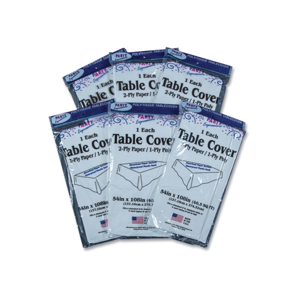 Table Set Poly Tissue Table Cover, 54" x 108", White, 6/Pack. Picture 3