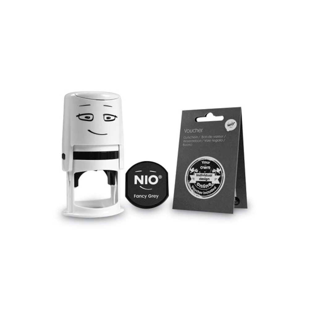 Stamp with Voucher and Fancy Gray Ink Pad, Self-Inking, 1.56" Diameter. Picture 3