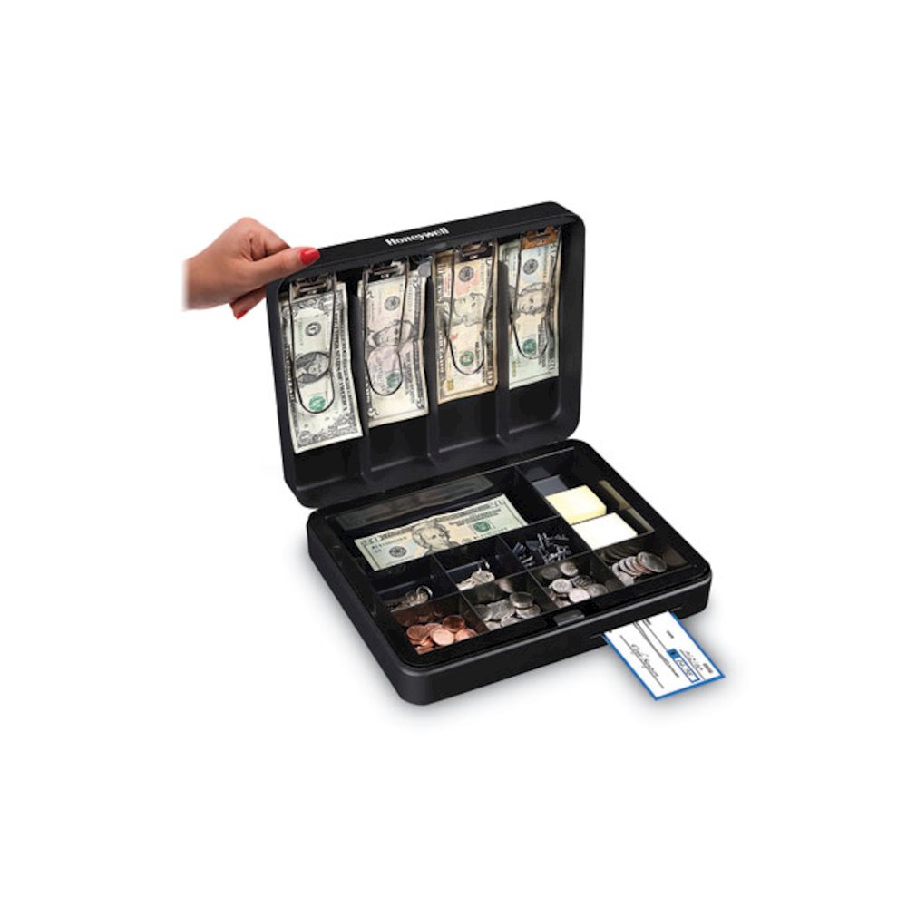 Deluxe Cash Security Box, 11.8 x 9.4 x 3.7, Steel, Black. Picture 2