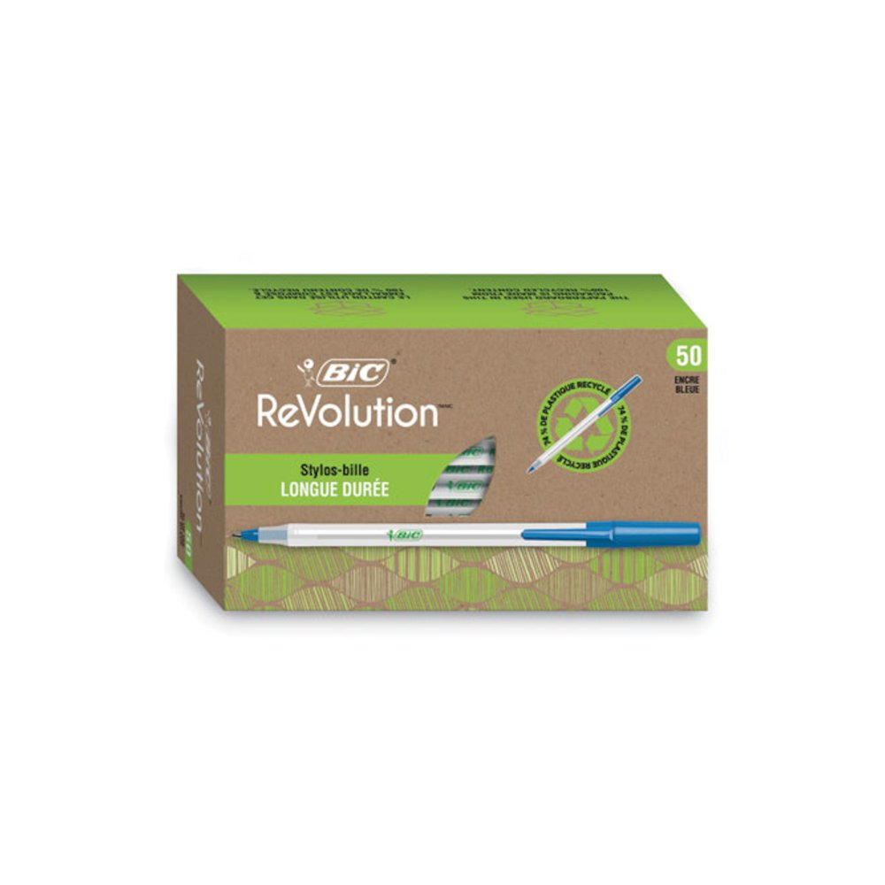 Ecolutions Round Stic Ballpoint Pen Value Pack, Stick, Medium 1 mm, Blue Ink, Clear Barrel, 50/Pack. Picture 1