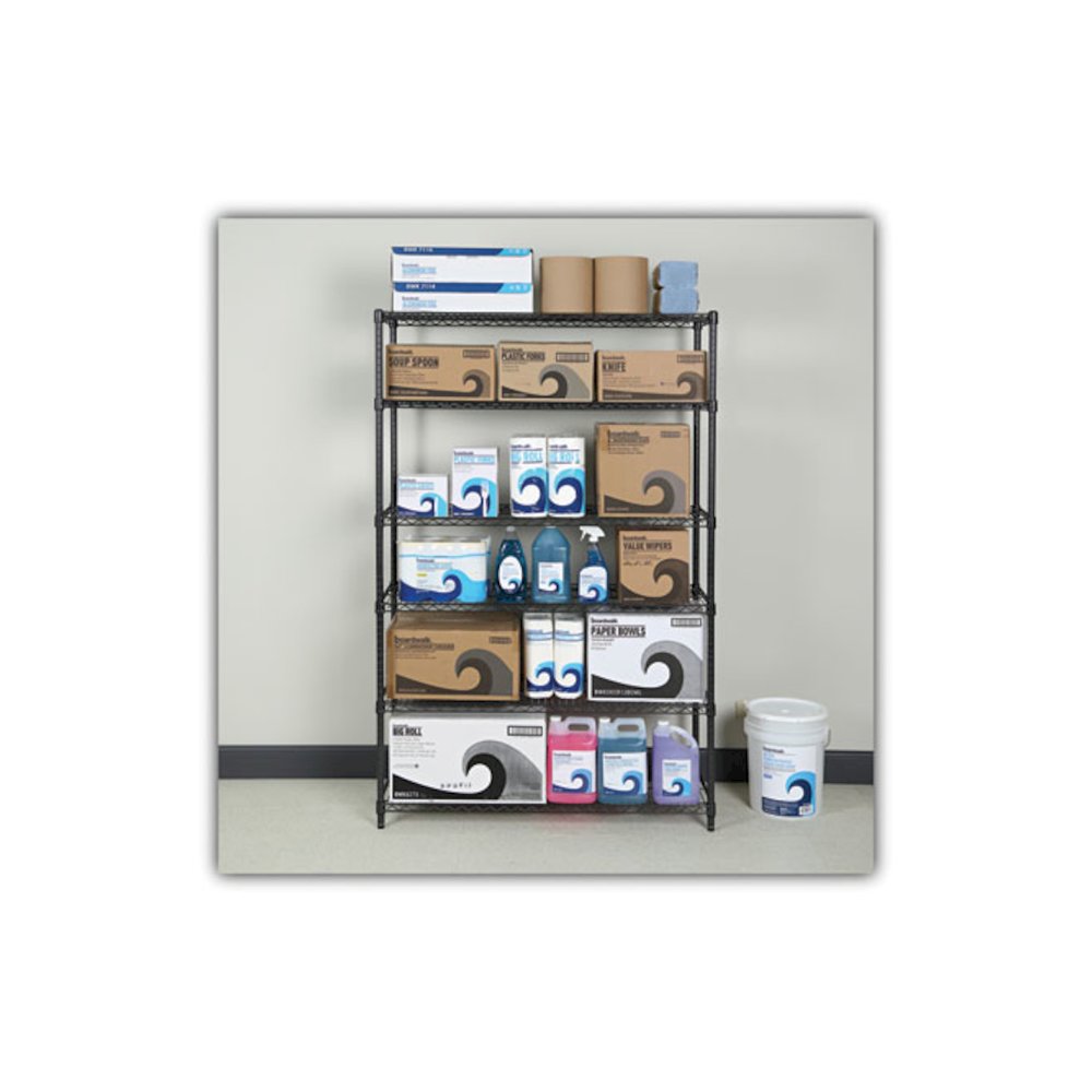 NSF Certified 6-Shelf Wire Shelving Kit, 48w x 18d x 72h, Black Anthracite. Picture 4