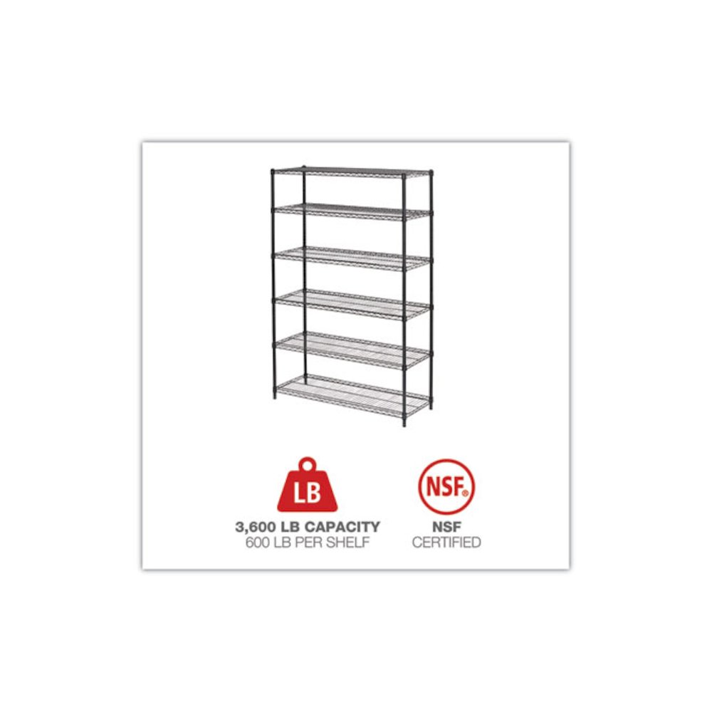 NSF Certified 6-Shelf Wire Shelving Kit, 48w x 18d x 72h, Black Anthracite. Picture 6