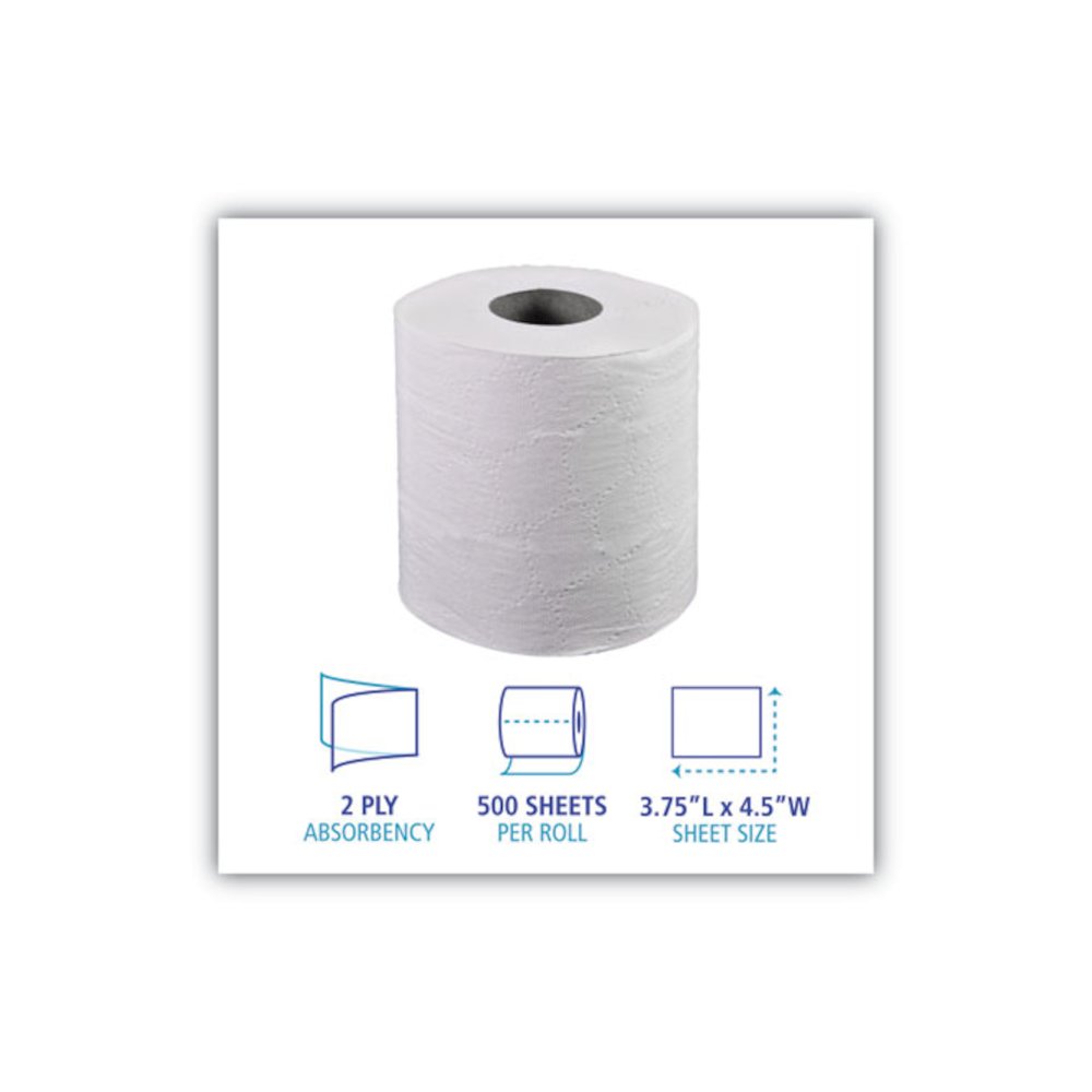 Two-Ply Toilet Tissue, Septic Safe, White, 500 Sheets/Roll, 96 Rolls/Carton. Picture 3