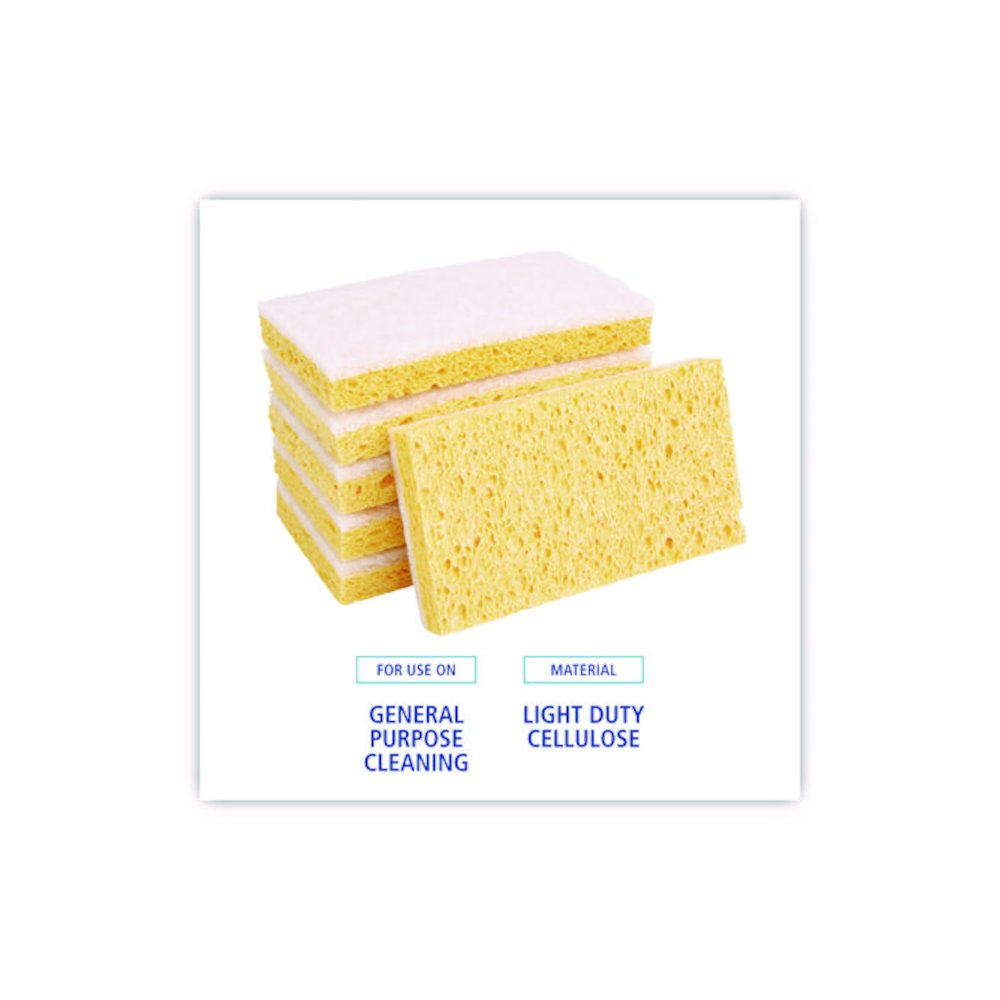 Light-Duty Scrubbing Sponge, Individually Wrapped, 3.6 x 6.1, 0.7" Thick, Yellow/White, 20/Carton. Picture 4