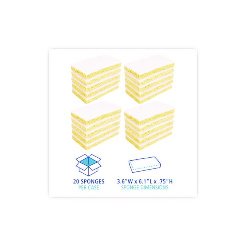 Light-Duty Scrubbing Sponge, Individually Wrapped, 3.6 x 6.1, 0.7" Thick, Yellow/White, 20/Carton. Picture 5
