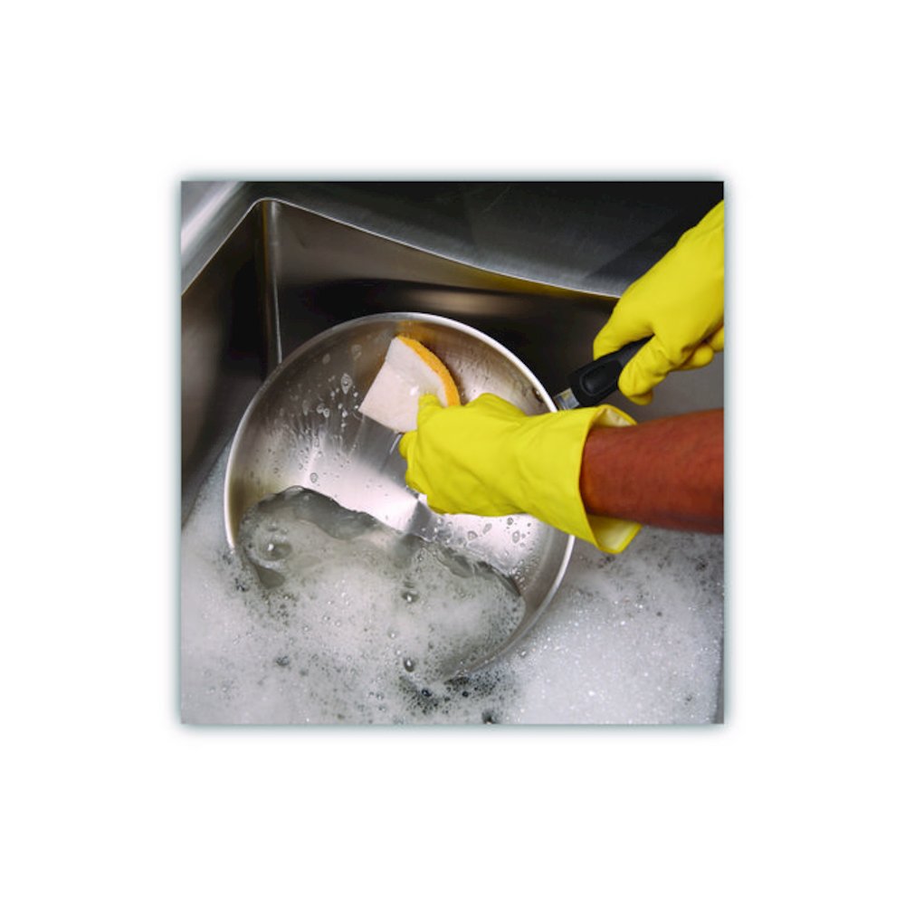 Light-Duty Scrubbing Sponge, Individually Wrapped, 3.6 x 6.1, 0.7" Thick, Yellow/White, 20/Carton. Picture 6