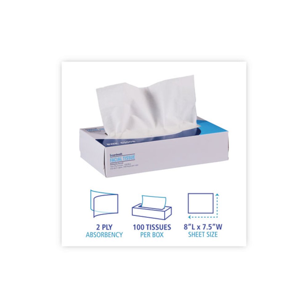 Office Packs Facial Tissue, Flat Box, 2-Ply, White, 100 Sheets/Box, 30 Boxes/Carton. Picture 2