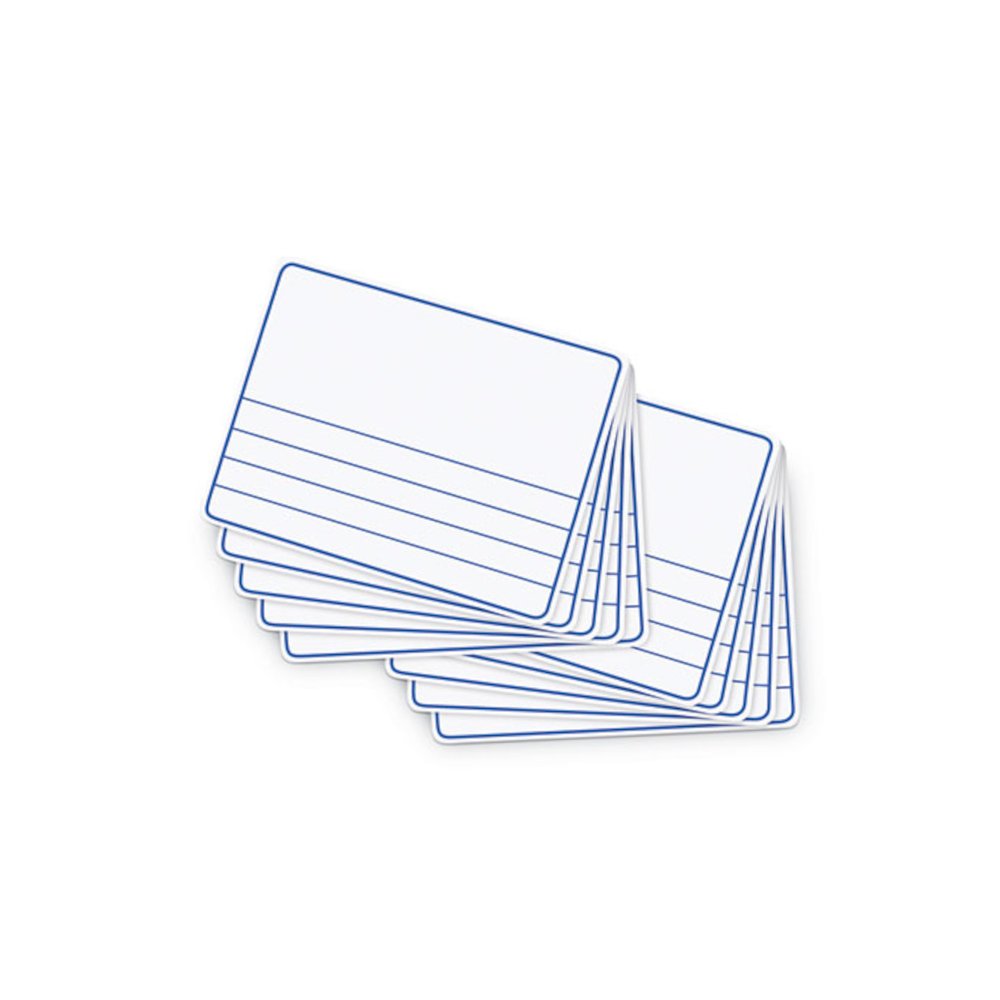 Dry Erase Student Boards, Ruled for Handwriting Practice, 12" x 9", Blue/White Surface, 10/Set. Picture 1