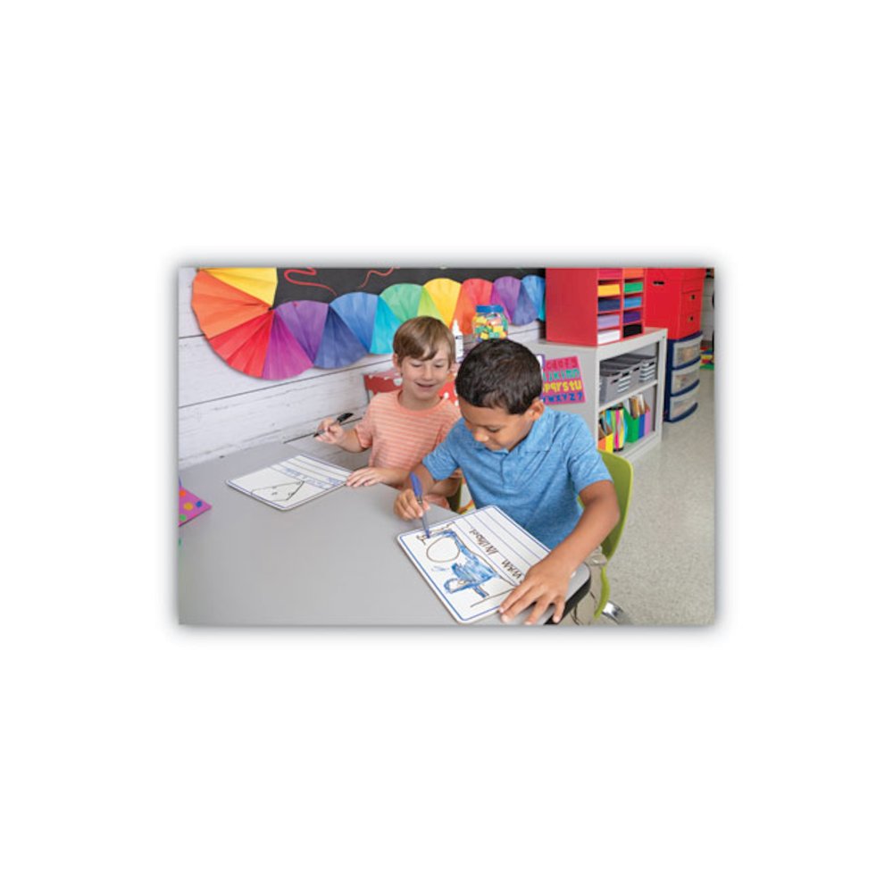 Dry Erase Student Boards, Ruled for Handwriting Practice, 12" x 9", Blue/White Surface, 10/Set. Picture 2