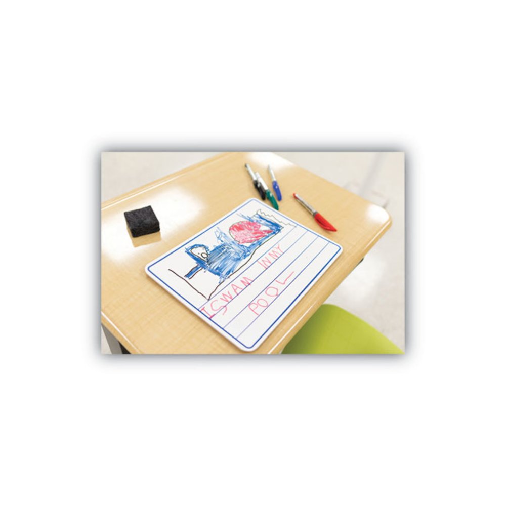 Dry Erase Student Boards, Ruled for Handwriting Practice, 12" x 9", Blue/White Surface, 10/Set. Picture 3