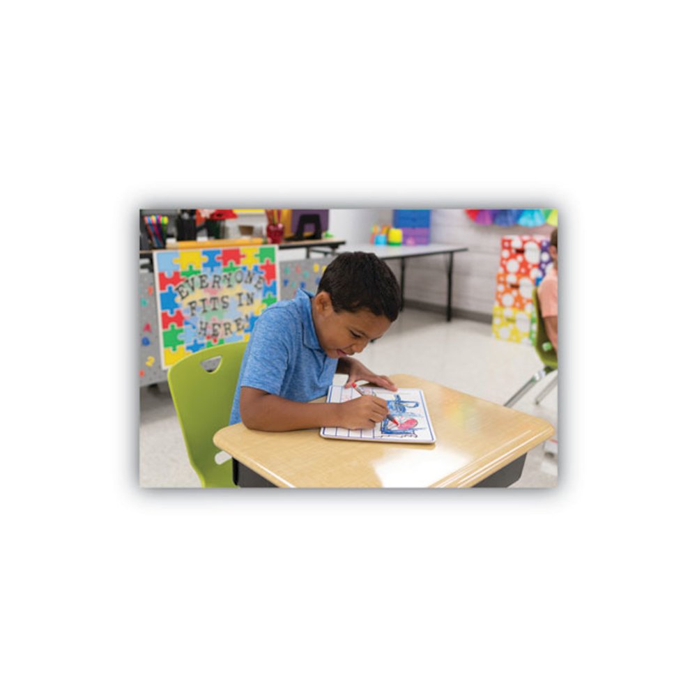 Dry Erase Student Boards, Ruled for Handwriting Practice, 12" x 9", Blue/White Surface, 10/Set. Picture 4