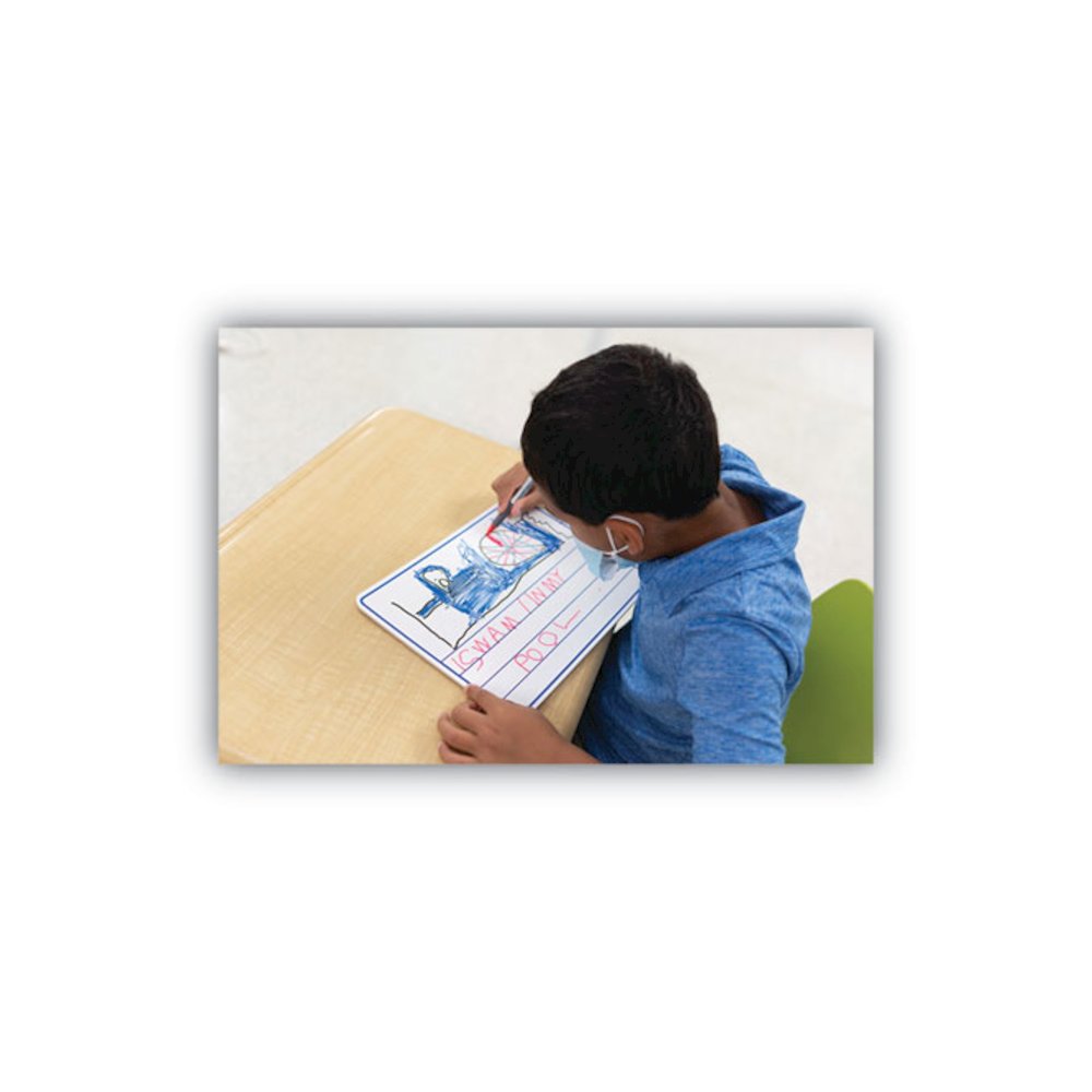 Dry Erase Student Boards, Ruled for Handwriting Practice, 12" x 9", Blue/White Surface, 10/Set. Picture 5