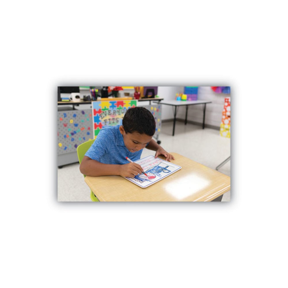 Dry Erase Student Boards, Ruled for Handwriting Practice, 12" x 9", Blue/White Surface, 10/Set. Picture 6