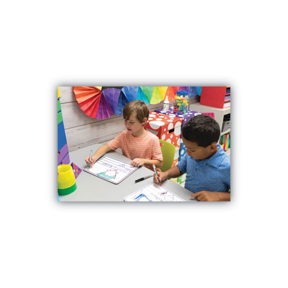 Dry Erase Student Boards, Ruled for Handwriting Practice, 12" x 9", Blue/White Surface, 10/Set. Picture 7