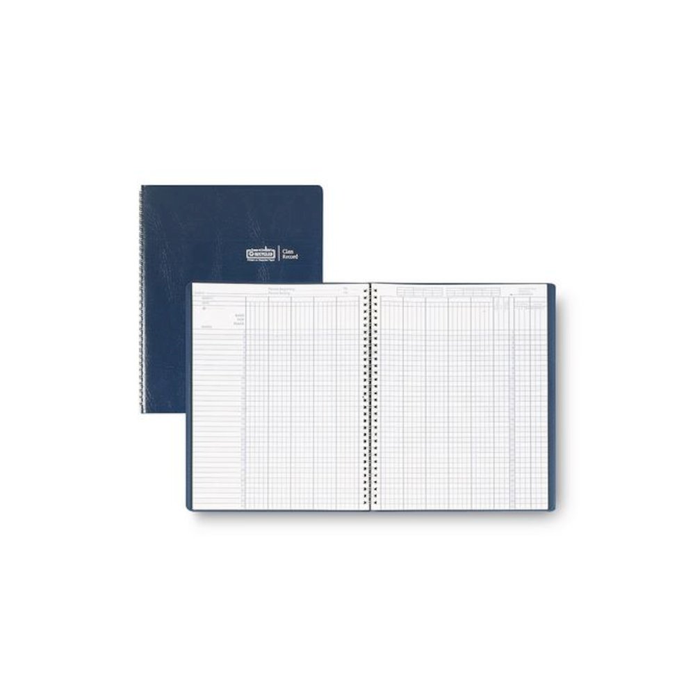 Recycled Class Record Book, 8 Classes, 35 Students, 9 to 10 Week Terms, 40-Week Span, Blue Cover, 11 x 8.5 Sheets. Picture 1