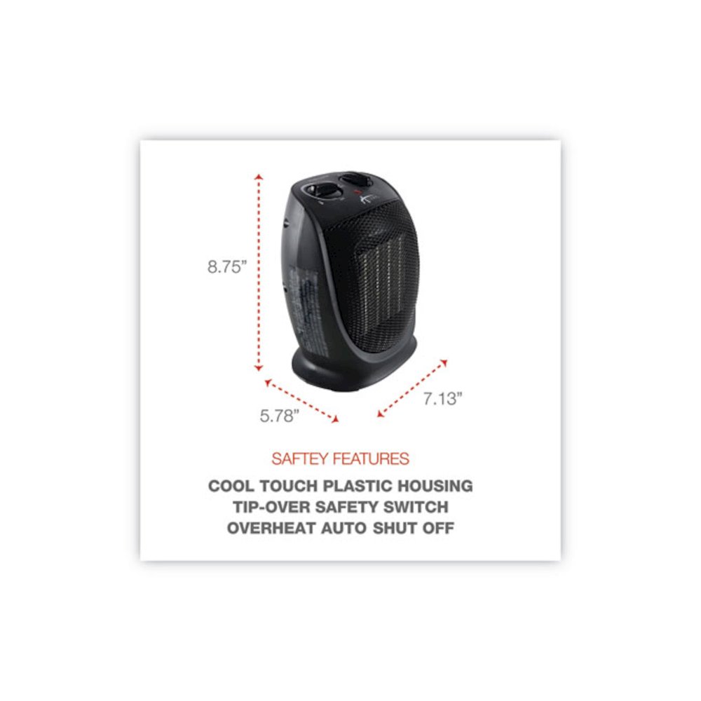 Ceramic Heater, 1,500 W, 7.12 x 5.87 x 8.75, Black. Picture 2