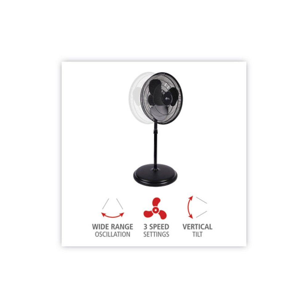 16" 3-Speed Oscillating Pedestal Stand Fan, Metal, Plastic, Black. Picture 3