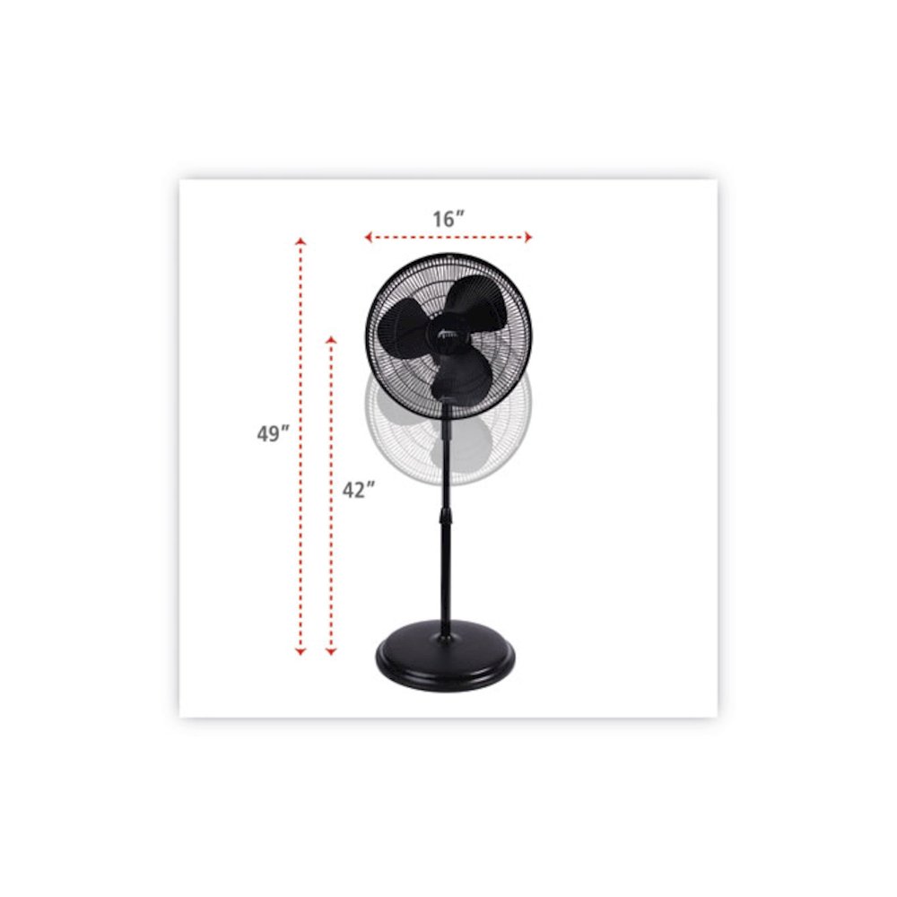 16" 3-Speed Oscillating Pedestal Stand Fan, Metal, Plastic, Black. Picture 2
