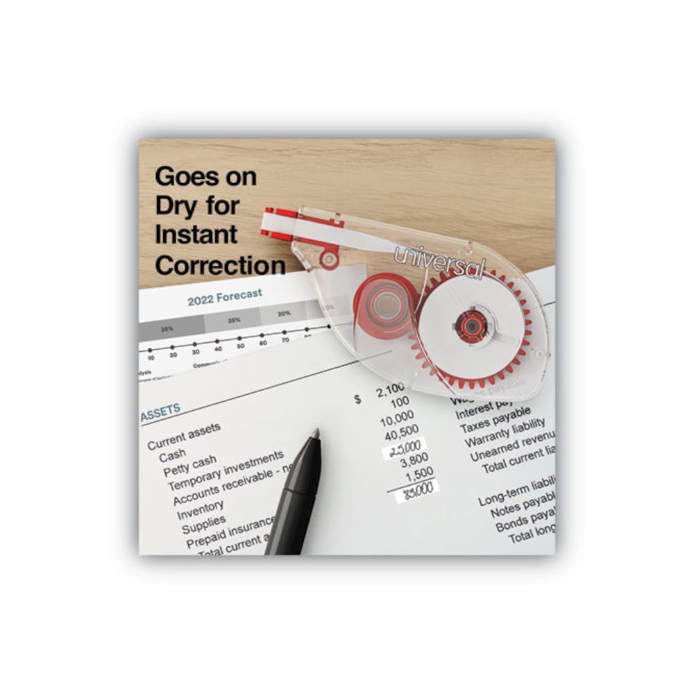 Side-Application Correction Tape, Non-Refillable, 0.2" x 32.75 ft, White Tape, Clear/Red Dispenser, 6/Pack. Picture 3